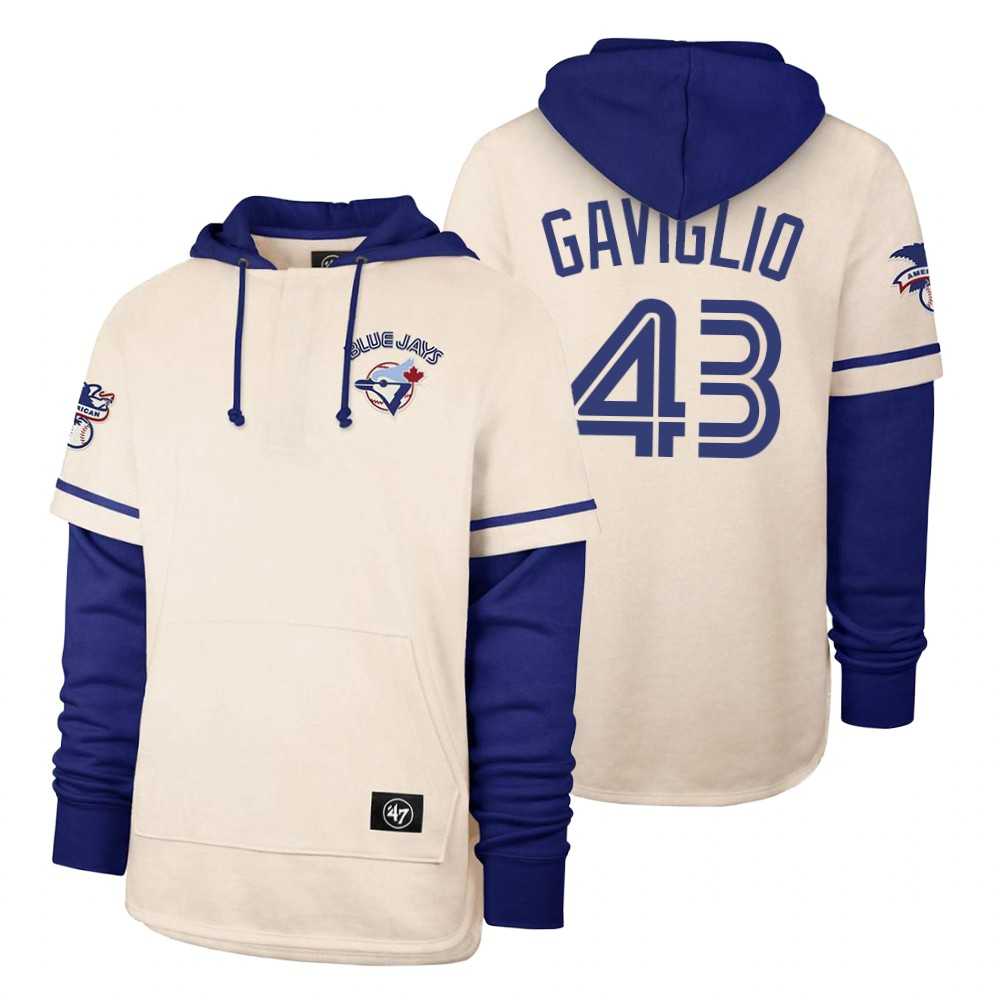 Men Toronto Blue Jays 43 Gaviglio Cream 2021 Pullover Hoodie MLB Jersey